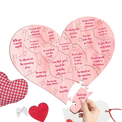 Pink wooden heart puzzle with engraved romantic messages for valentine decor and gift giving