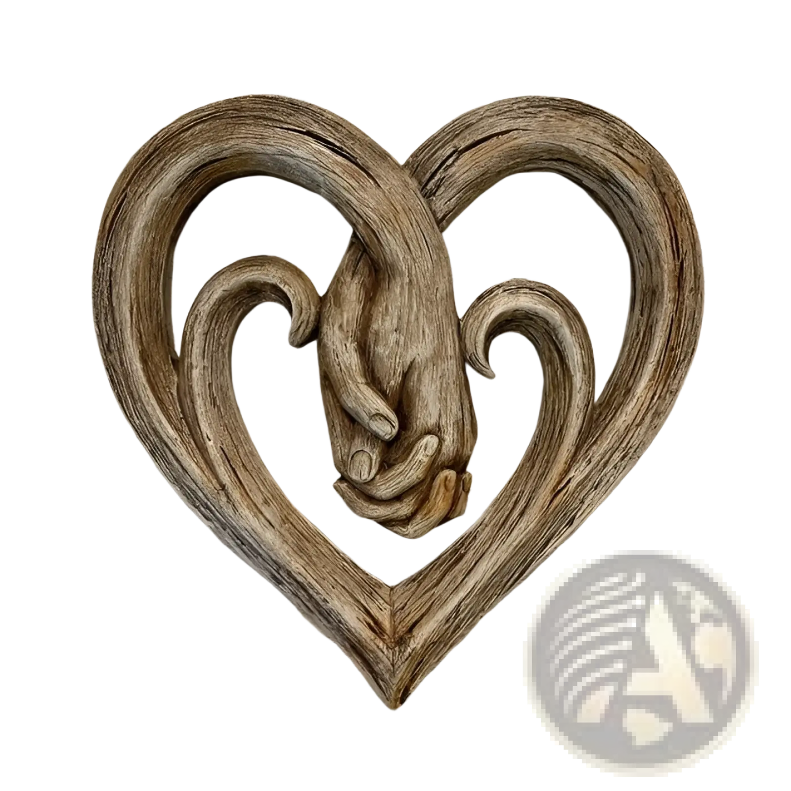 Rustic wooden heart wall decor featuring intertwined hands sculpture in natural wood finish for home decoration