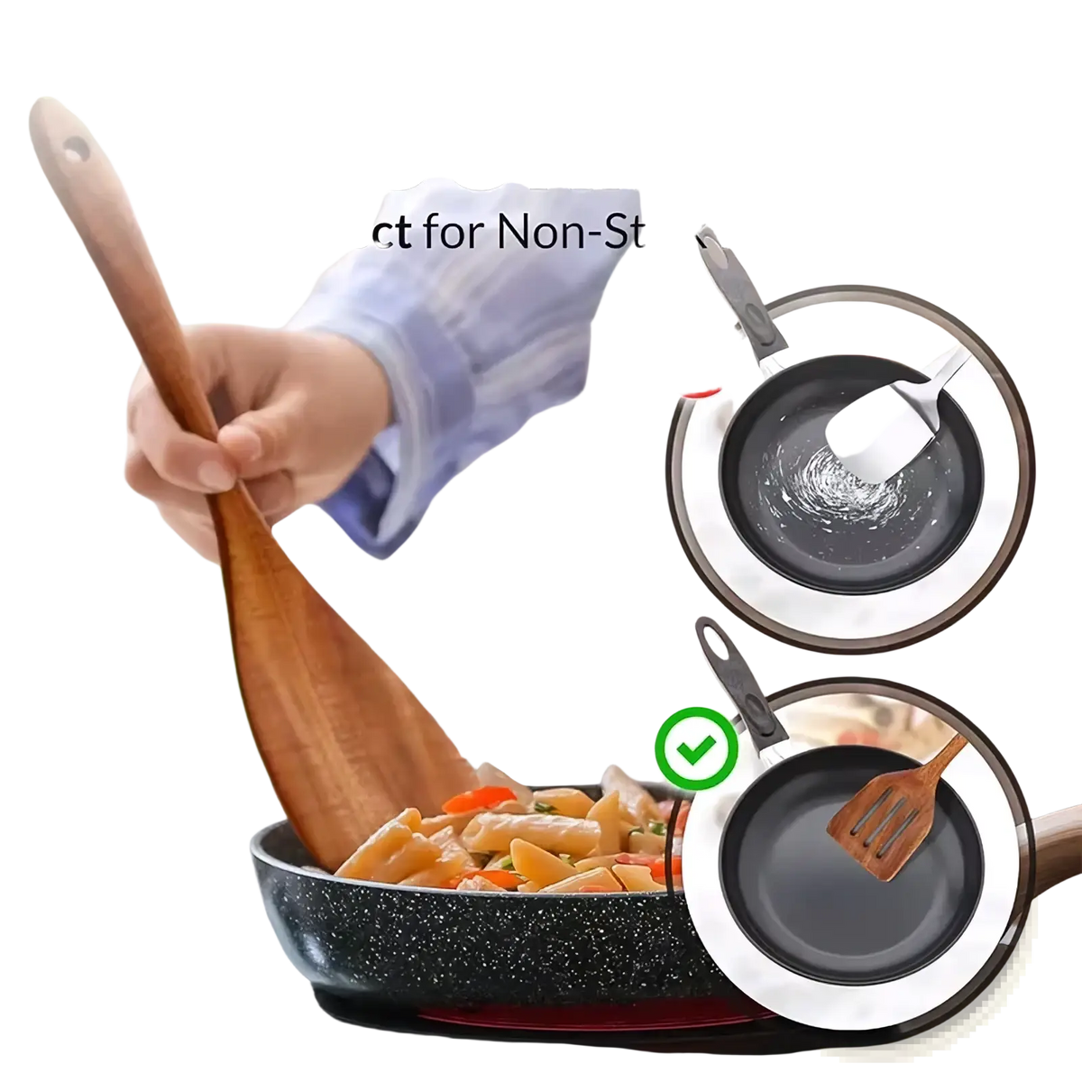 Wooden kitchen spatula with a smooth light brown handle and flat slanted head for non-scratch cooking