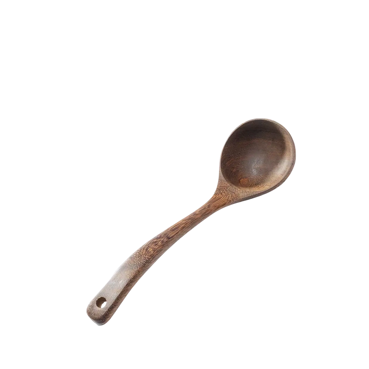 Wooden kitchen utensil set non-stick cookware with a 27cm smooth dark brown wooden spoon featuring natural wood grain