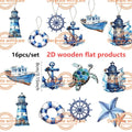 Blue and white watercolor-style wooden nautical hanging ornaments for ocean theme decor