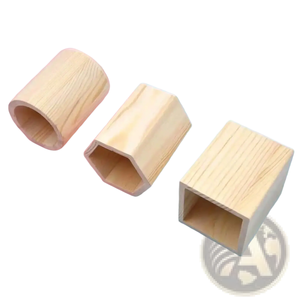 Wooden pen holder desk organizer storage box in light-colored wood with hexagonal and rectangular smooth grain design