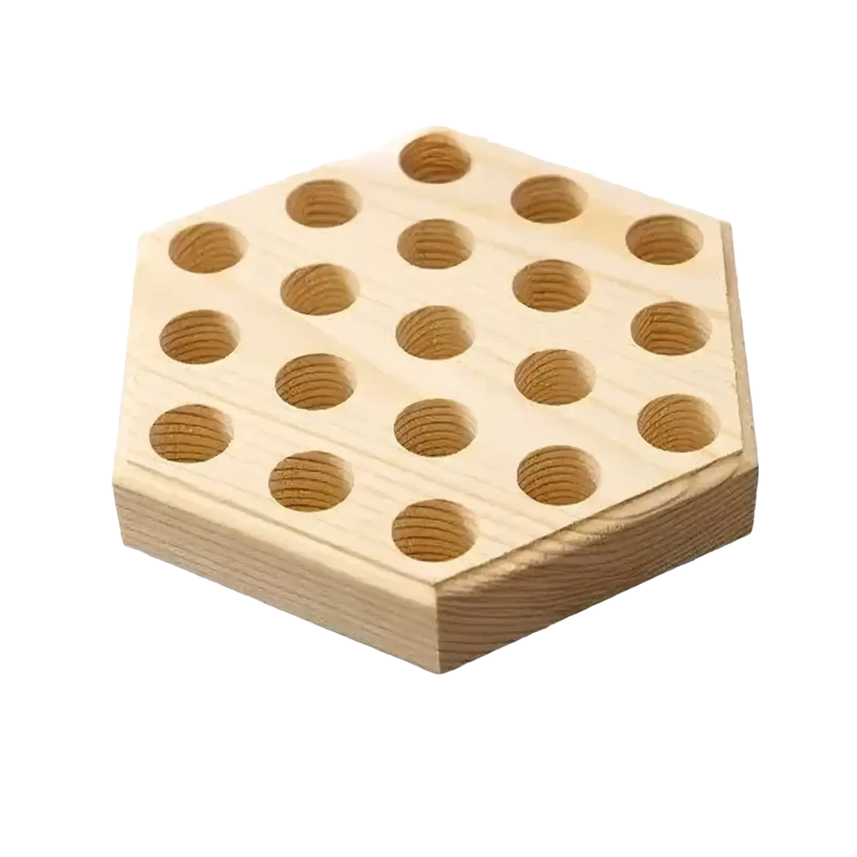 Wooden pliers holder pegboard tool organizer with hexagonal shape natural light wood finish and 20 circular holes