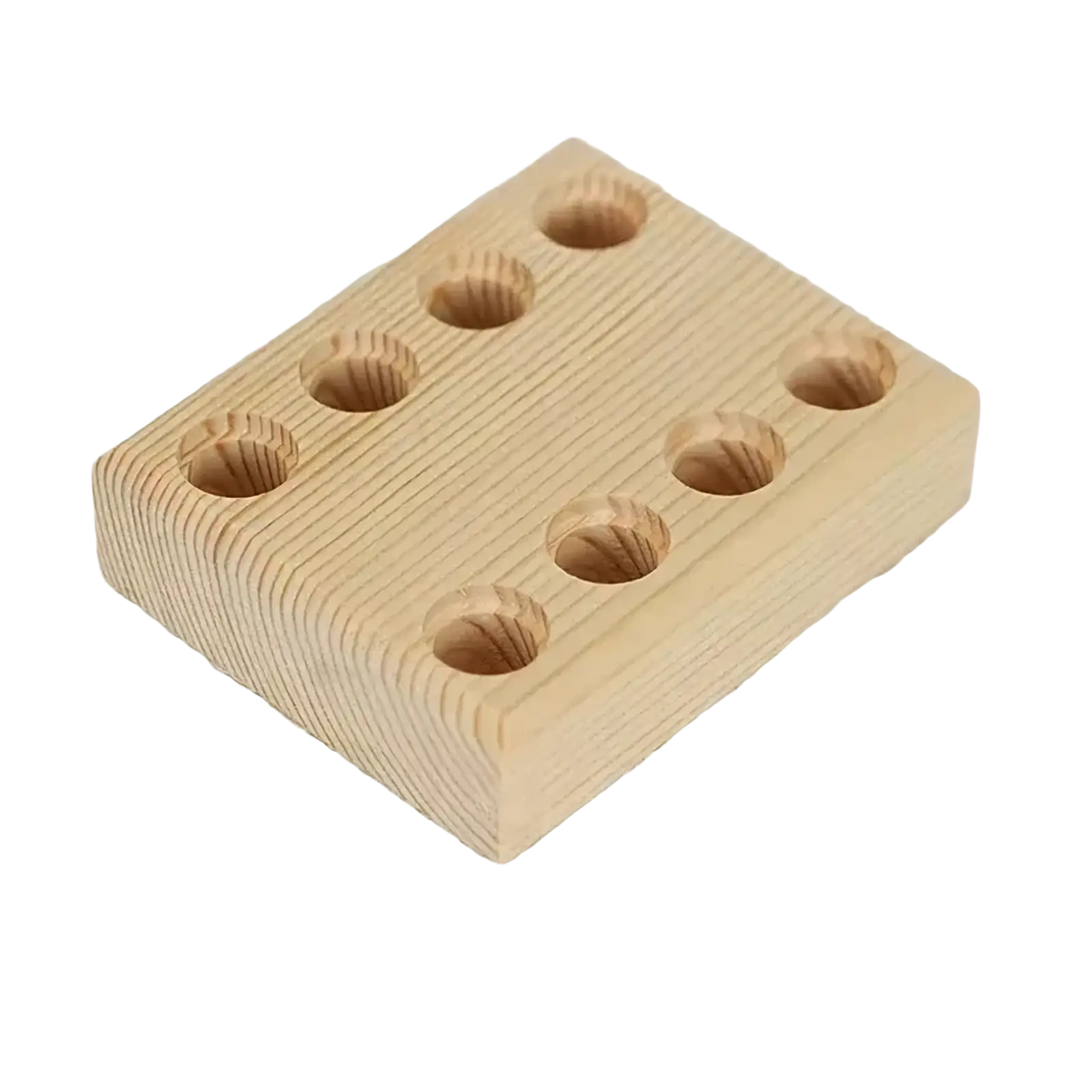 Light-colored wooden pliers holder pegboard tool organizer with eight circular holes arranged in two rows of four