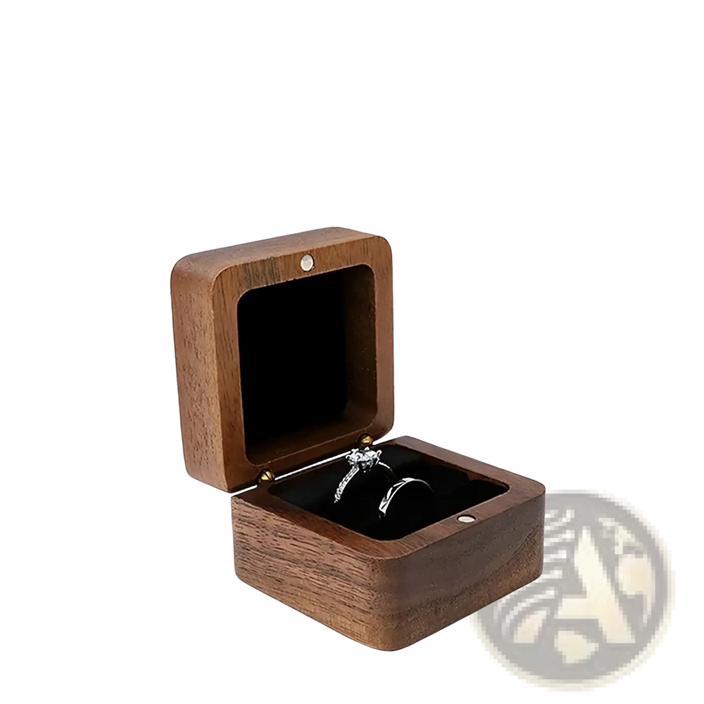 Black a4 double seat wooden ring box with smooth dark wood finish and black velvet interior for engagement proposals