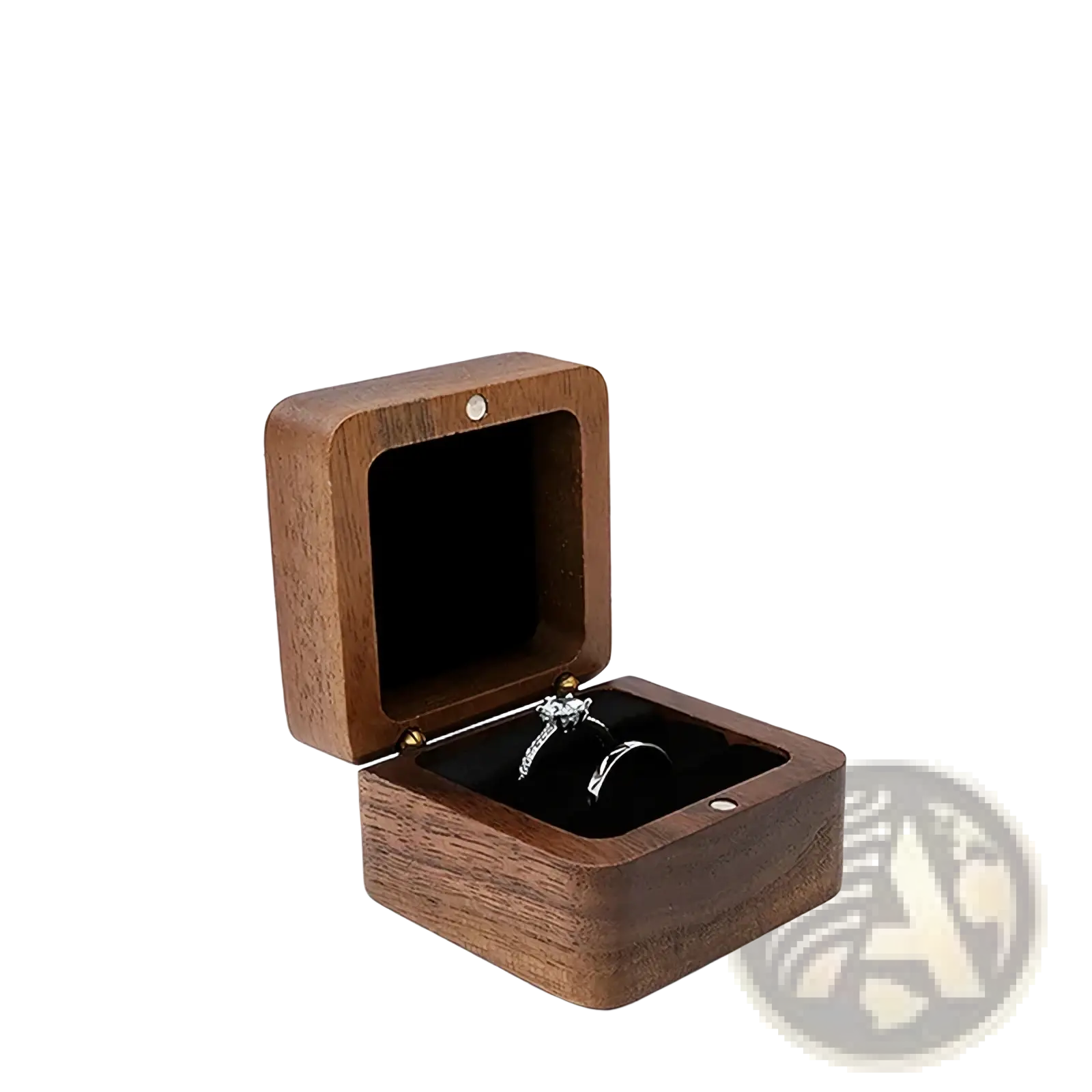 Black a4 double seat wooden ring box with smooth dark wood finish and black velvet interior for engagement proposals