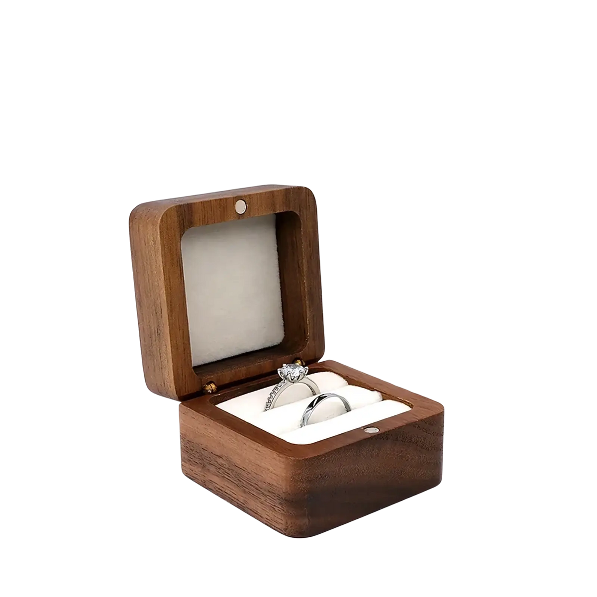 Beige a5 double seat wooden ring box with smooth natural finish and soft white interior for proposal engagement holder