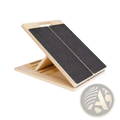 Wooden slant board calf stretcher in light wood with black textured grip surfaces and handle cutout foldable design