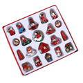 Wooden small christmas ornament set of 20 red white and green festive figures including snowmen musicians and trains