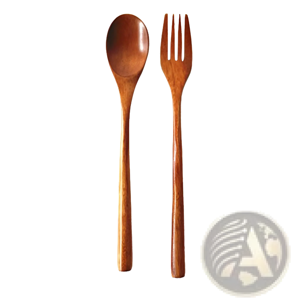 A warm-toned wooden spoon and fork set featuring smooth natural wood grain in a 9 pack kitchen utensil tools collection