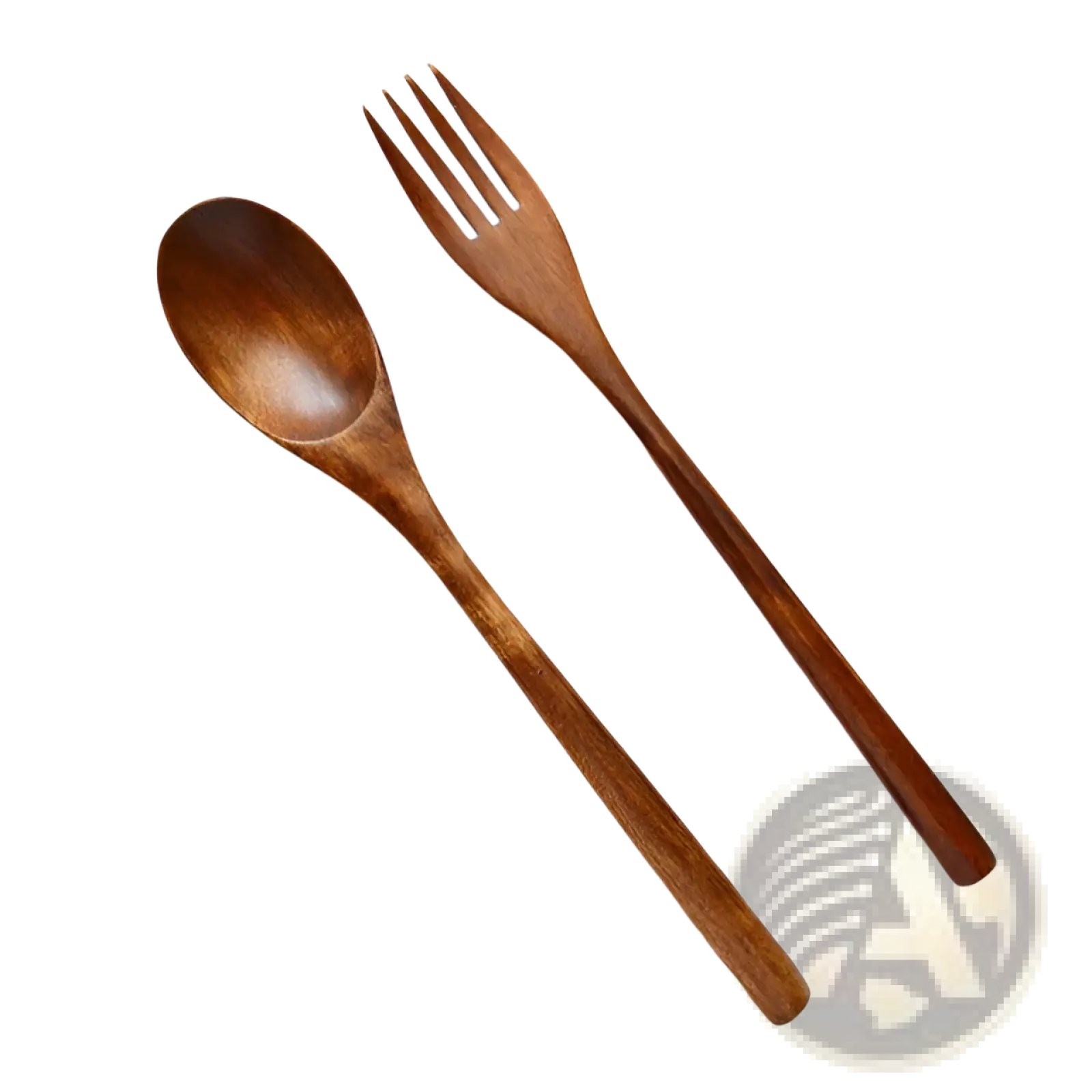 A sleek medium-brown wooden spoon and fork set with smooth polished surfaces in a 9 pack kitchen utensil tools