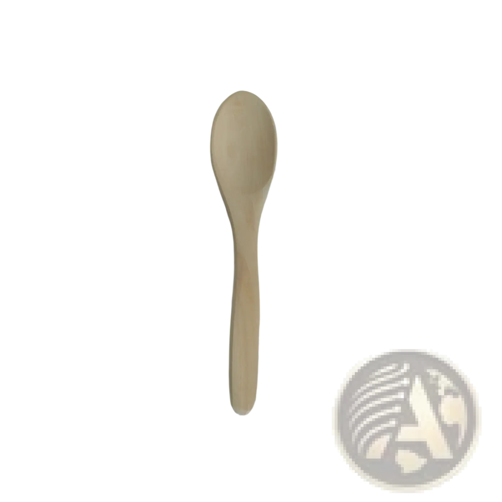A light beige natural wooden spoon 13cm long and 3cm wide from an eco-friendly kitchen utensil set