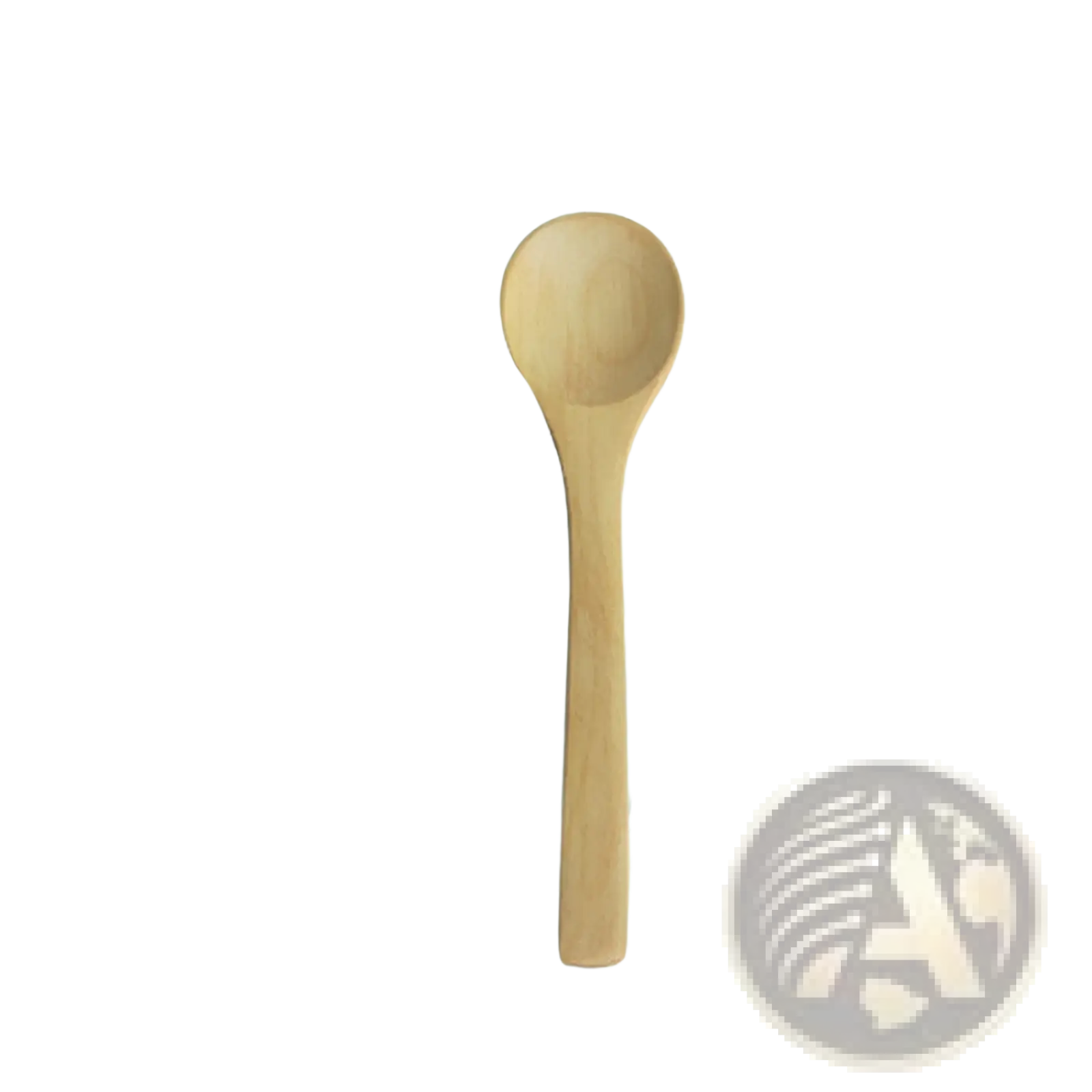 A smooth light-colored wooden spoon with a rounded bowl and slender handle for natural eco-friendly kitchen use