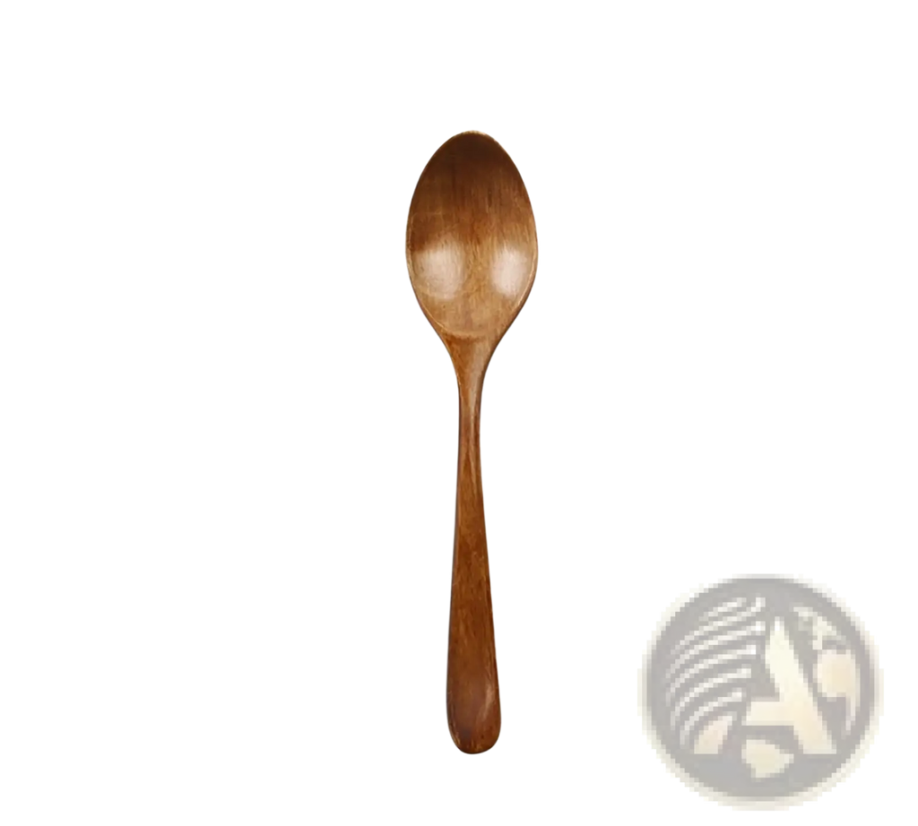 A smooth medium-brown wooden spoon with polished finish and gently curved handle from wooden spoon set with woven handles