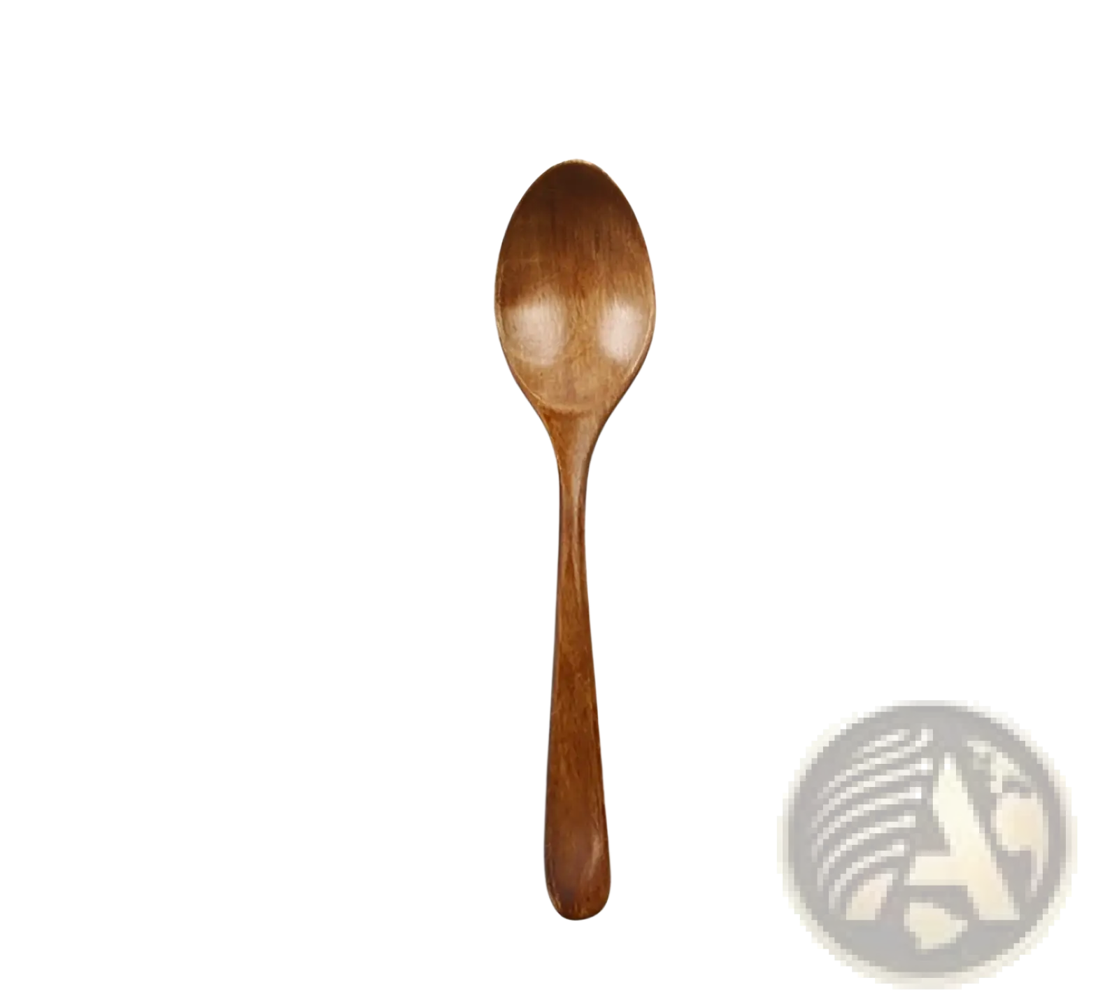 A smooth medium-brown wooden spoon with polished finish and gently curved handle from wooden spoon set with woven handles