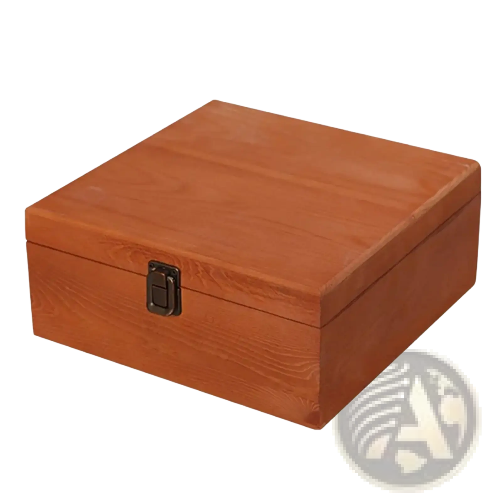 A rectangular wooden storage box with a warm natural finish and visible grain patterns in natural pine