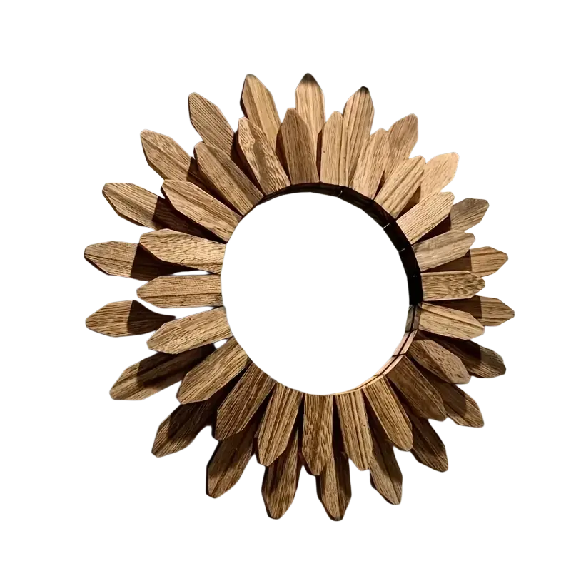 Wooden sunflower wall mirror with rustic natural finish and sunburst mirror frame for living room high definition mirror