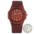 A rich reddish-brown wooden watch men leather strap casual quartz timepiece with a sleek octagonal case