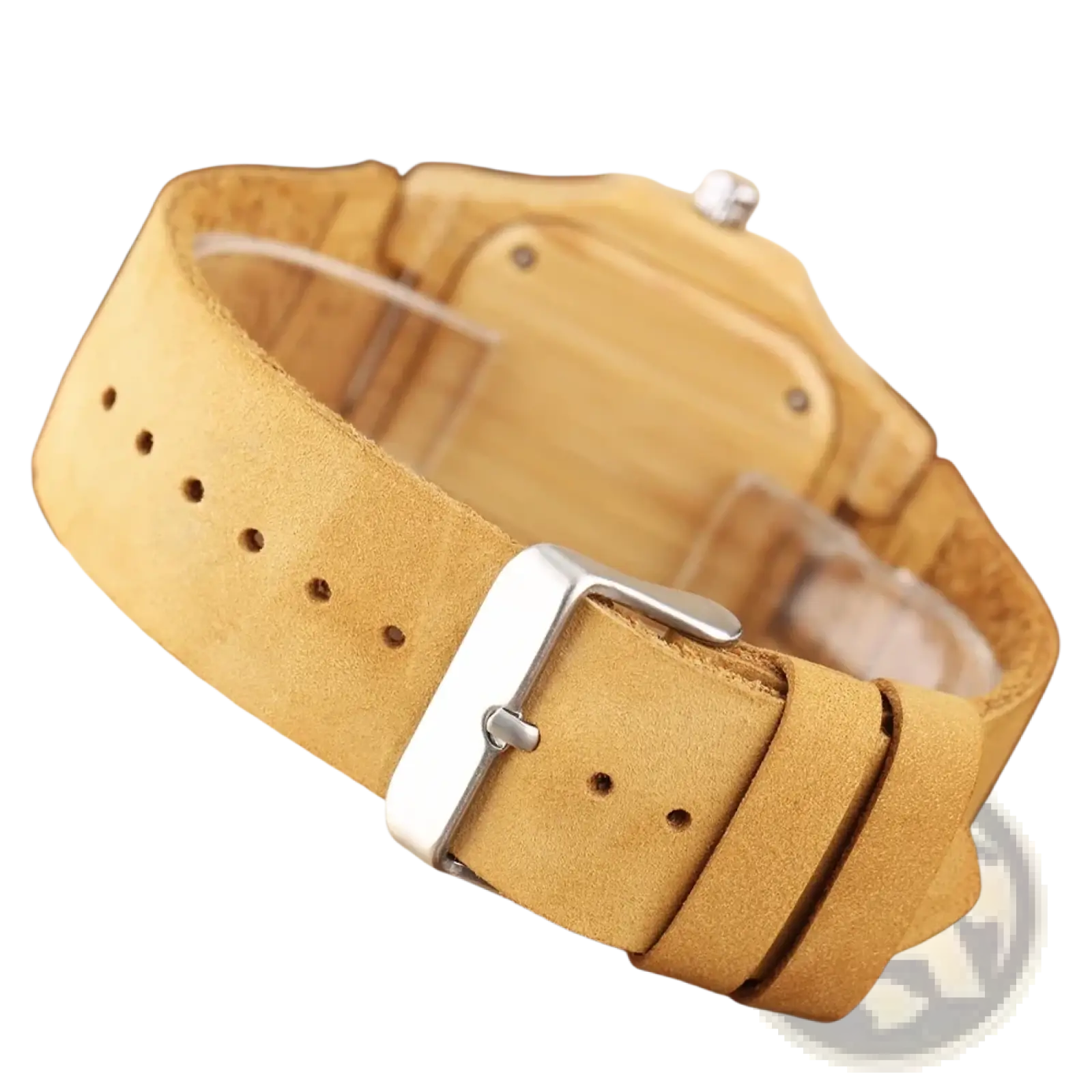 Tan suede leather watch strap with silver toned buckle for wooden watch men leather strap casual quartz timepiece
