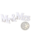 White wooden wedding table sign with mr text for mr and mrs decor use at weddings and receptions