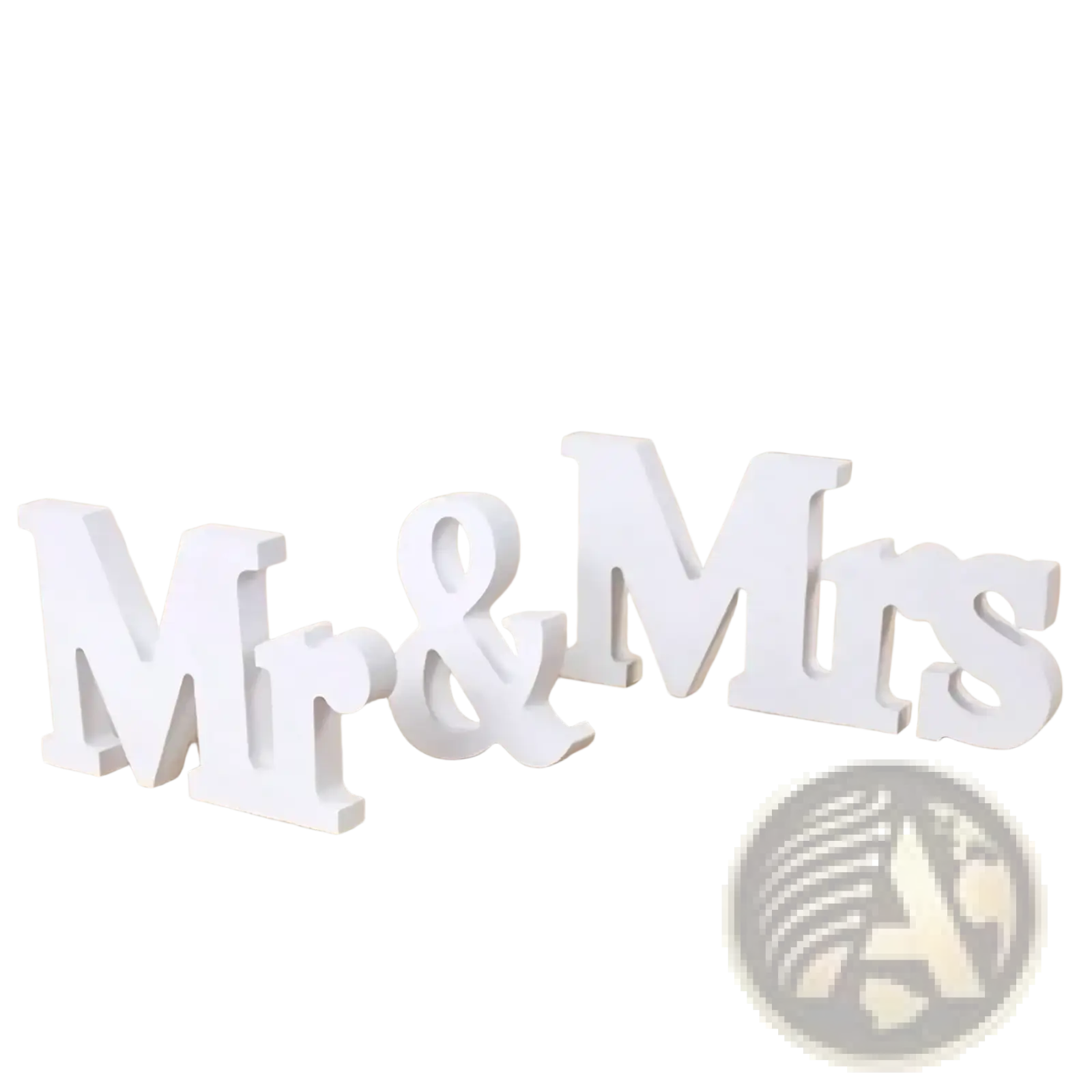 White wooden wedding table sign with mr text for mr and mrs decor use at weddings and receptions