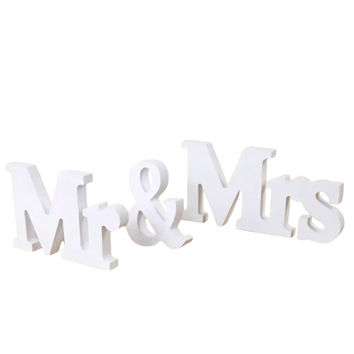 White wooden wedding table sign with mr text for mr and mrs decor use at weddings and receptions