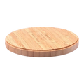 Bamboo wooden wireless charging pad with natural wood grain finish and engraved branding for fast usb c charging