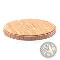 Bamboo wooden wireless charging pad with natural wood grain finish and engraved branding for fast usb c charging