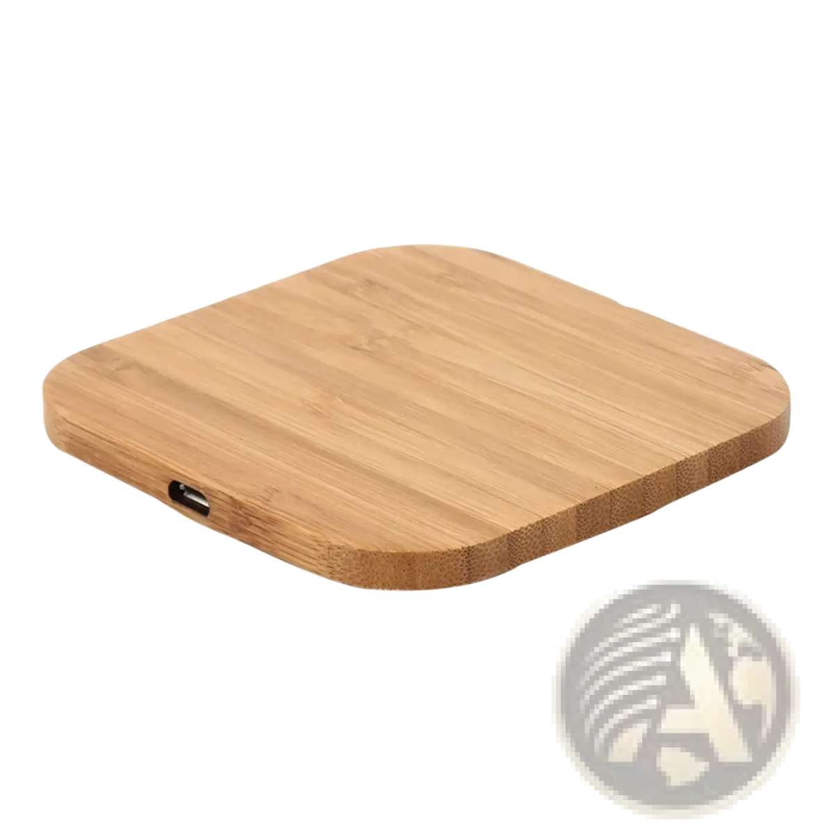 Wooden wireless charging pad usb c fast charger with square shape natural wood grain finish and rounded edges