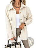 Cream-colored oversized wool-blend belted winter trench coat with gold-tone buttons and flap pockets for women