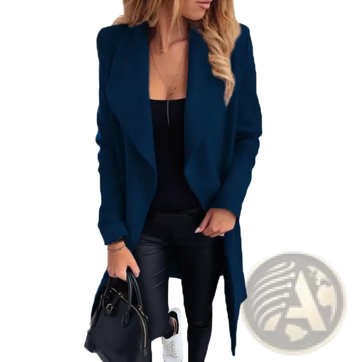 Navy blue wool blend coat for women with notched lapels and relaxed fit ideal for winter wear