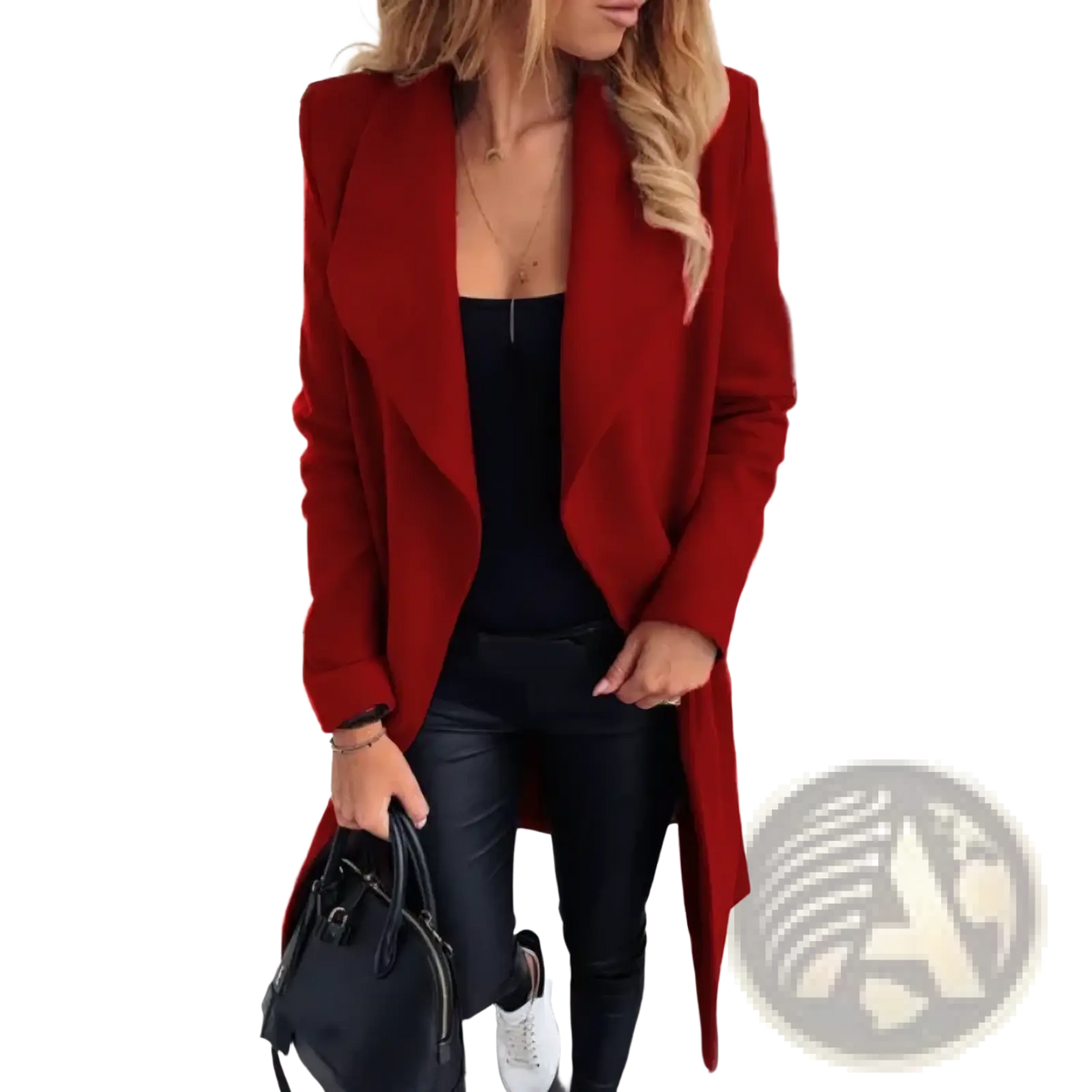 A vibrant red wool blend coat for women with a longline fit and notched lapels ideal for winter wear