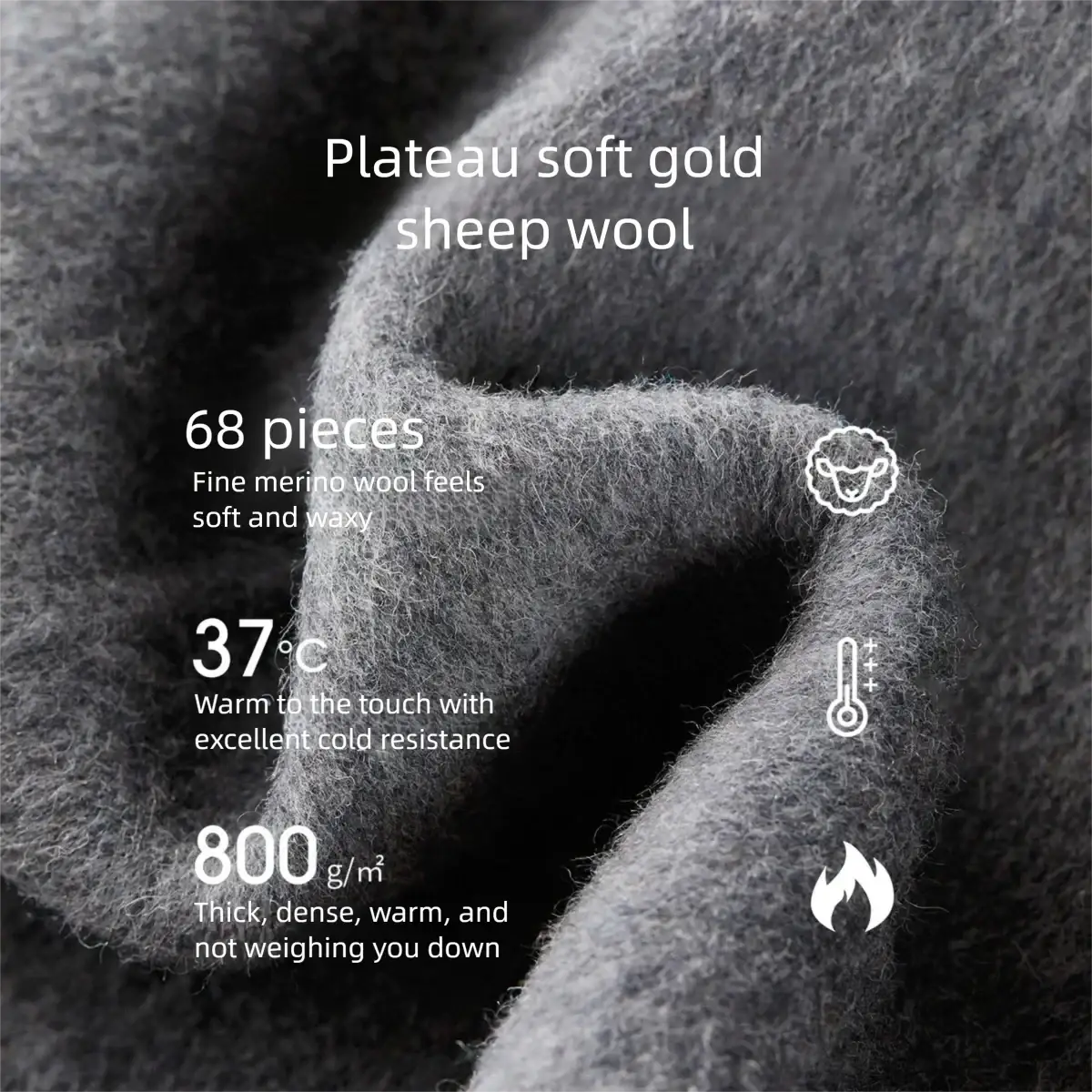 Wool blend short overcoat winter jacket in plush gray plateau soft gold sheep wool with fine warm merino texture