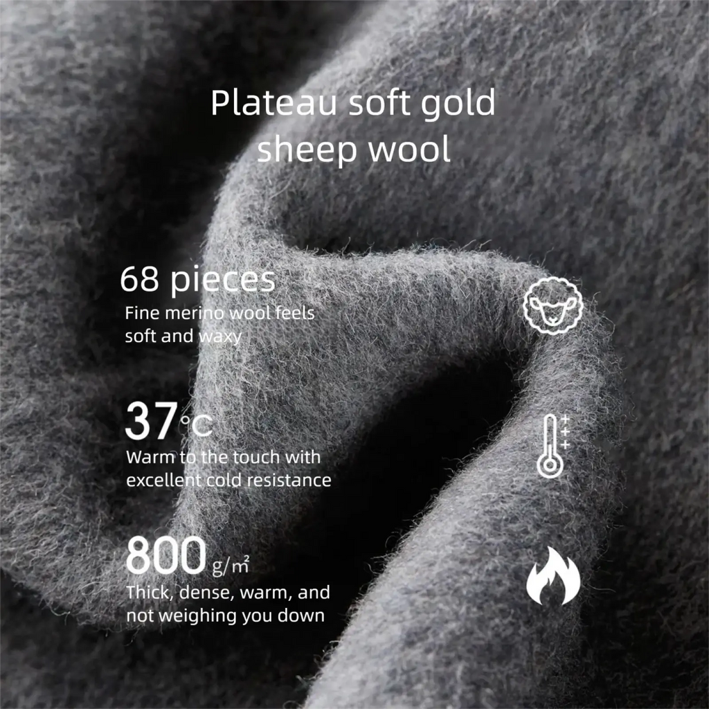 Wool blend short overcoat winter jacket in plush gray plateau soft gold sheep wool with fine warm merino texture
