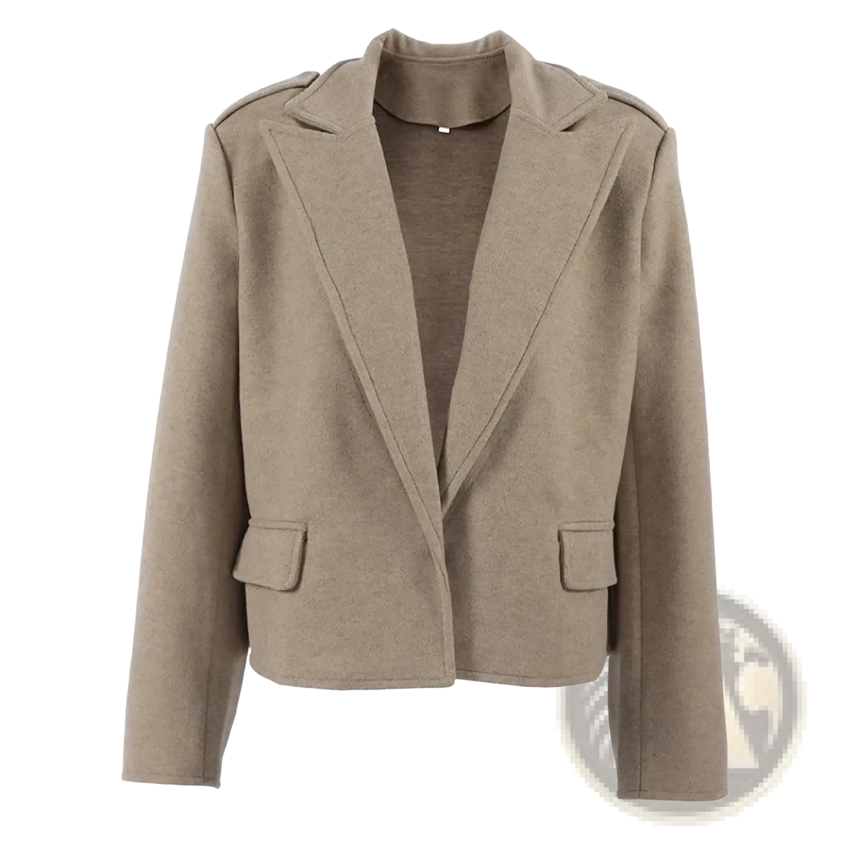 Beige wool blend winter coat blazer with notched lapels and flap pockets for cold weather wear