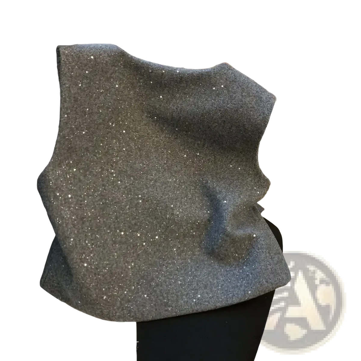 Wool bow vest pearl button outerwear featuring a shimmering gray sequined sleeveless top with soft textured fabric