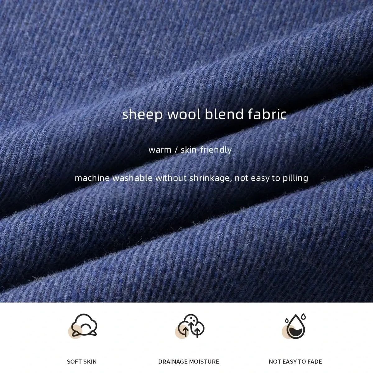 Deep navy blue wool business casual shirt for men featuring a soft textured sheep wool blend fabric weave