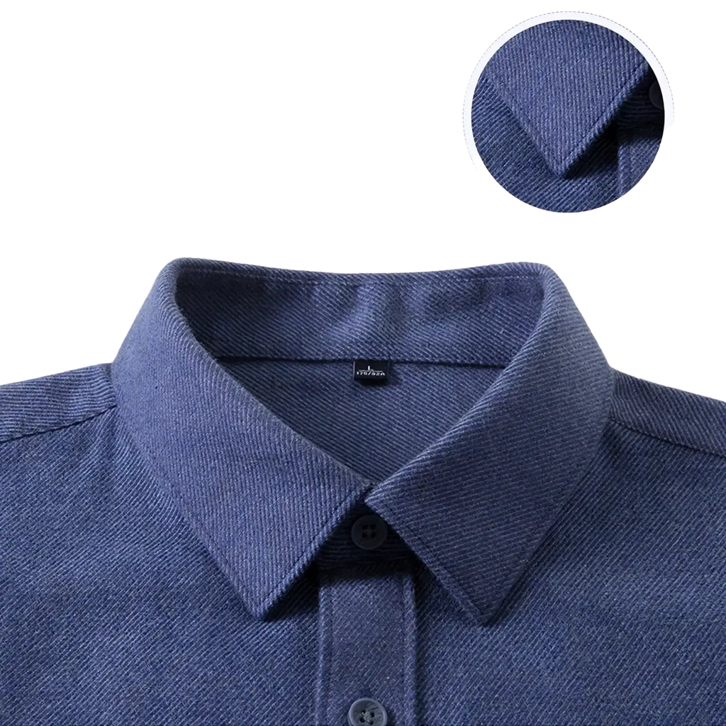 Navy blue textured cotton wool business casual shirt for men with classic collar and button placket