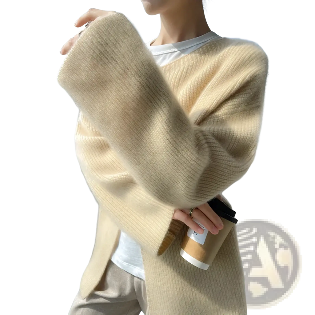 Cream-colored wool cardigan women winter sweater with ribbed knit and soft fuzzy texture for cold weather