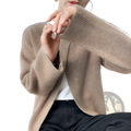 A soft beige ribbed knit wool cardigan with cozy texture and long sleeves for women winter sweater