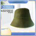 Olive green wool felt fisherman hat with foldable winter bucket design and subtle yellow-green zigzag stitch detail