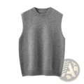 A soft heathered gray wool knit vest for women with ribbed crew neckline and hem casual autumn sweater outerwear