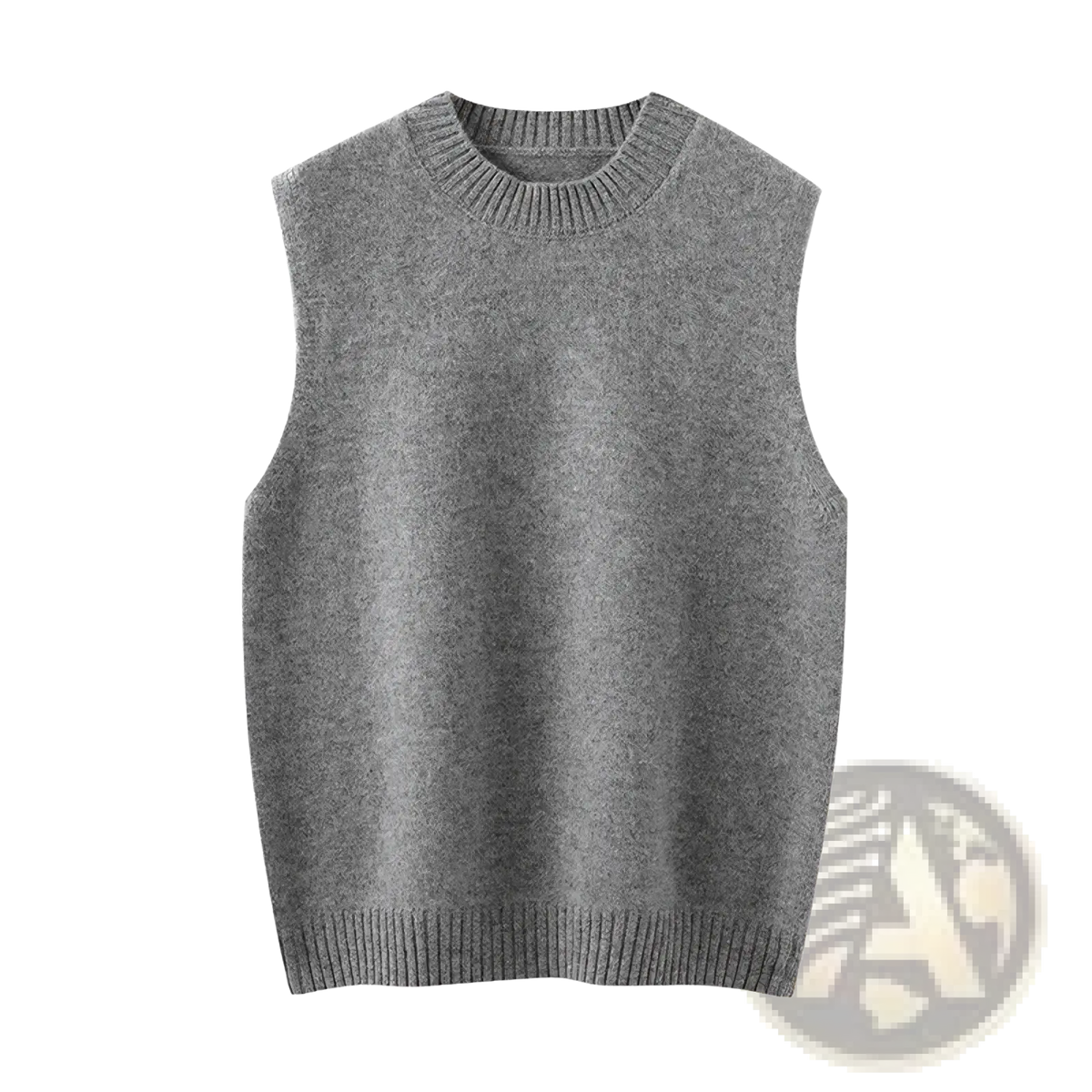 A soft heathered gray wool knit vest for women with ribbed crew neckline and hem casual autumn sweater outerwear