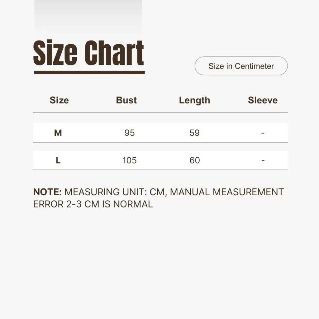 Size chart in centimeters for women casual autumn wool knit vest displaying measurements for sizes m and l