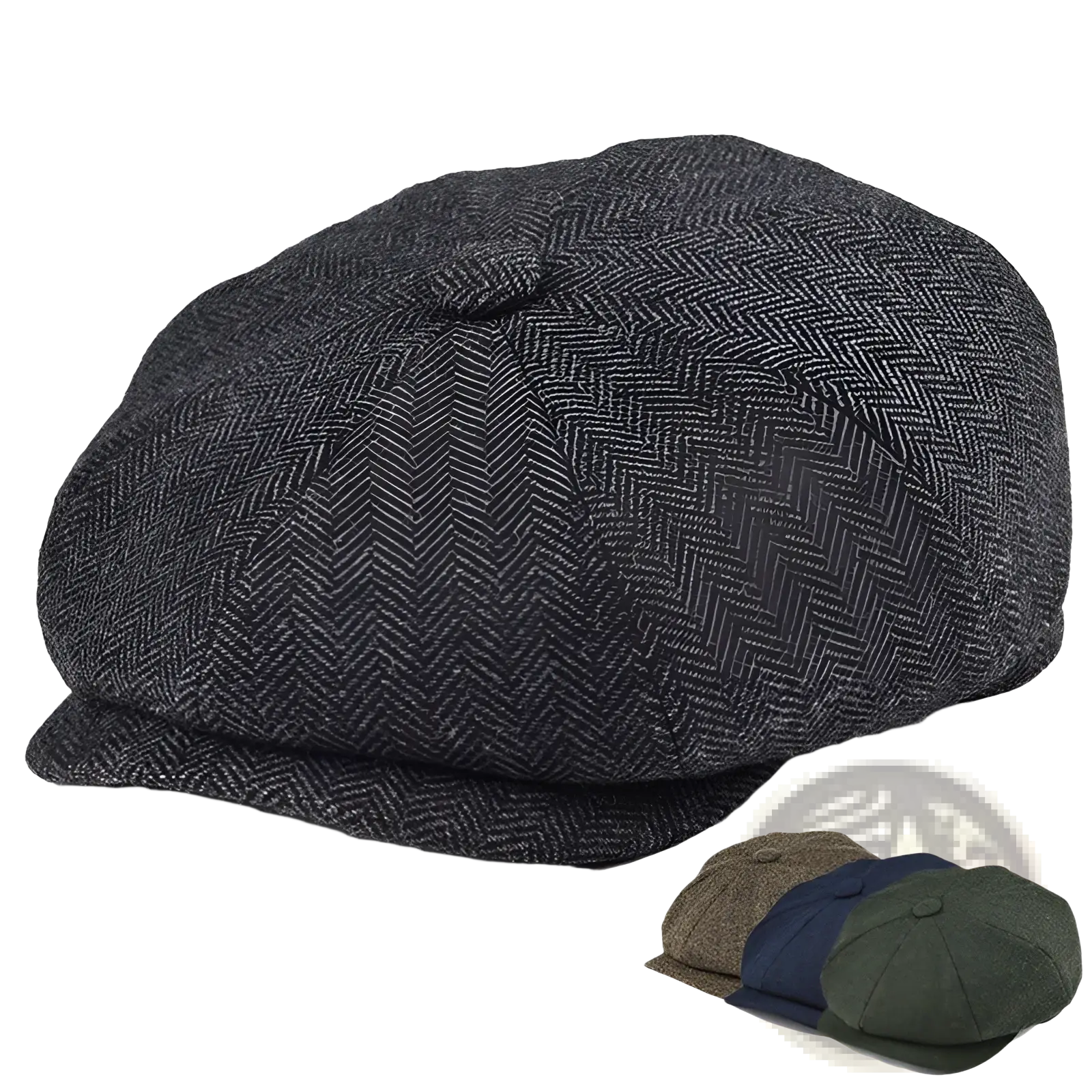Dark gray herringbone flat cap made of textured woolen fabric wool newsboy hat men herringbone flat cap