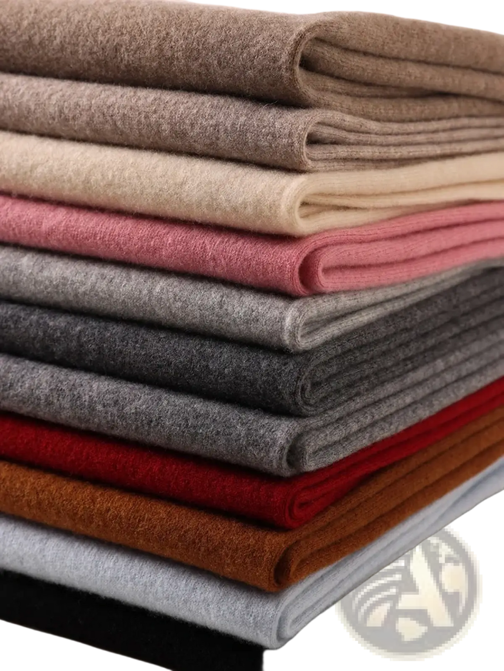 Wool shawl wrap scarf for women stacked neatly in woolen fabric with neutral and warm tones