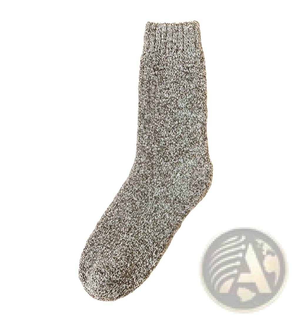 A cozy heather gray wool sock for men with thick knit and ribbed cuff for warm winter wear