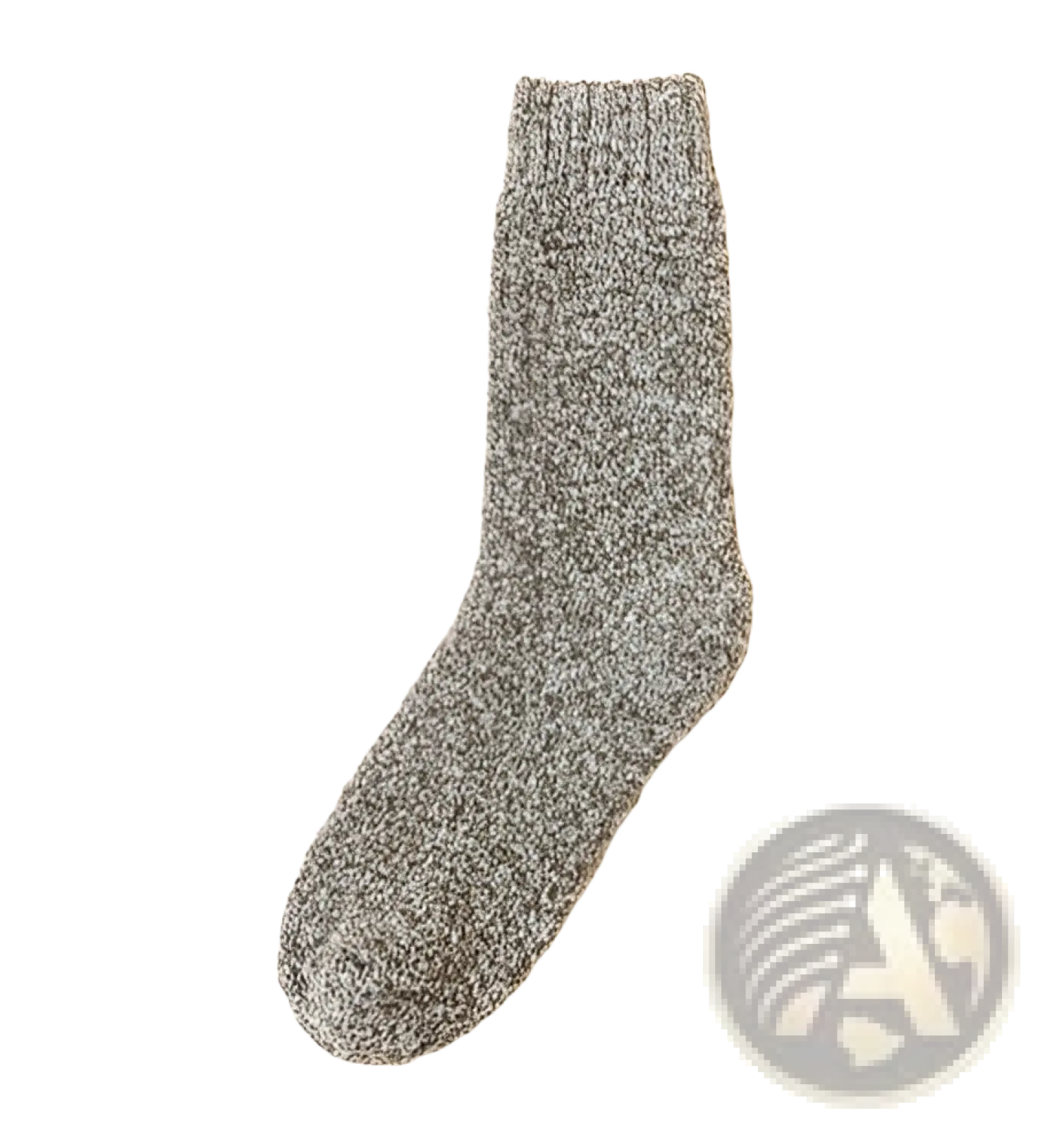 A cozy heather gray wool sock for men with thick knit and ribbed cuff for warm winter wear