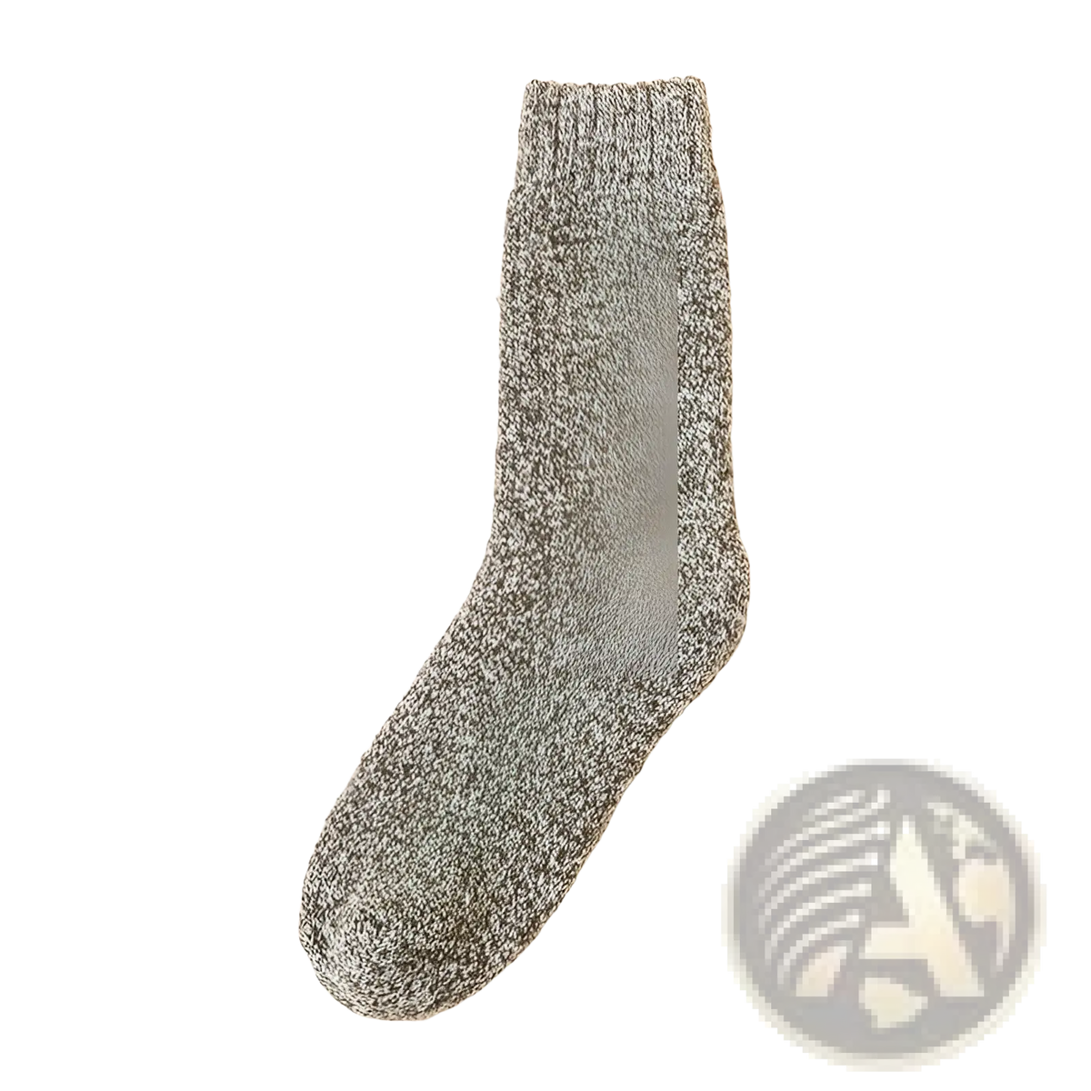 A cozy gray heathered knit wool sock for men with a ribbed cuff thick winter warm crew style