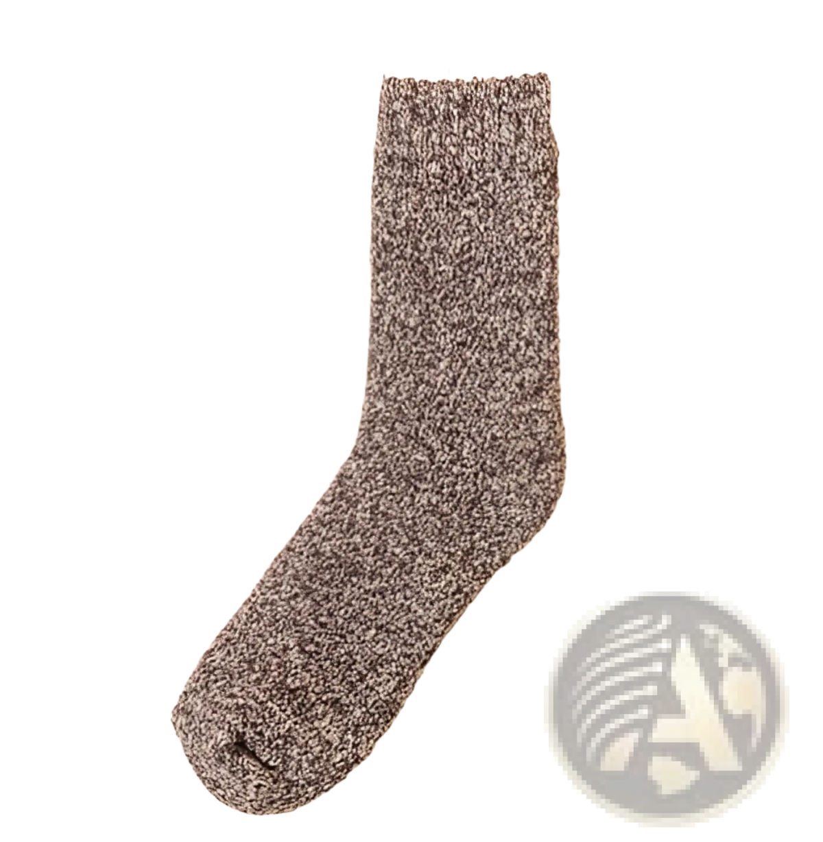A cozy heathered gray wool sock with ribbed cuff and toe designed for thick winter warmth for men crew style